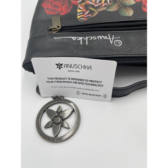 Anuschka Hand Painted Leather Top to Side Zip Crossbody Bag-Dreamy Blossoms-NWT - Picture 7 of 13